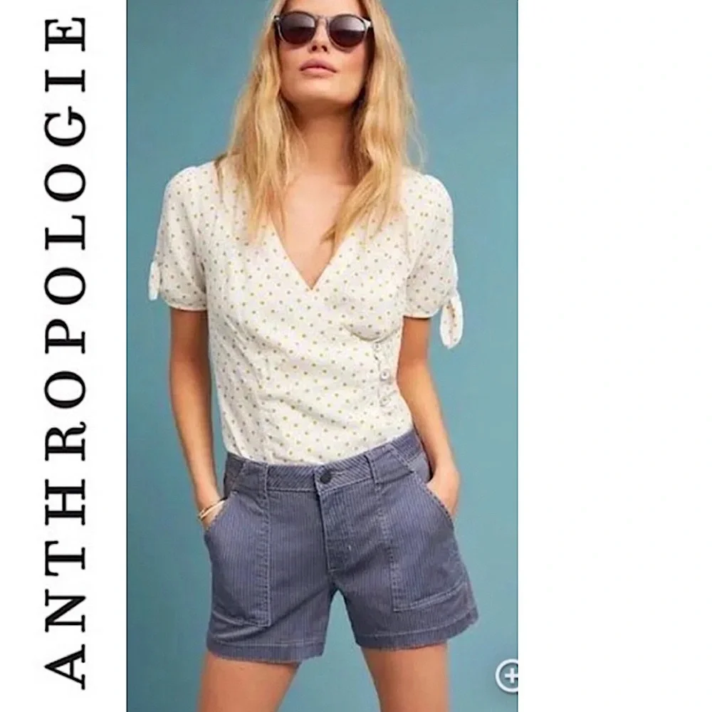 Anthropologie Maeve Louise Wrapped Blouse Size 0 Polka Dot Retro Puff Sleeve Top